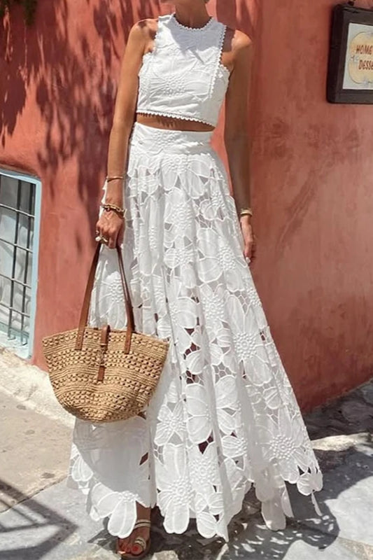 Lace Hollow Out Loose Beach Two Piece Boho Dress image 12