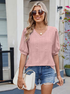 Mireille Eyelet Top detail view styled for Avrienne