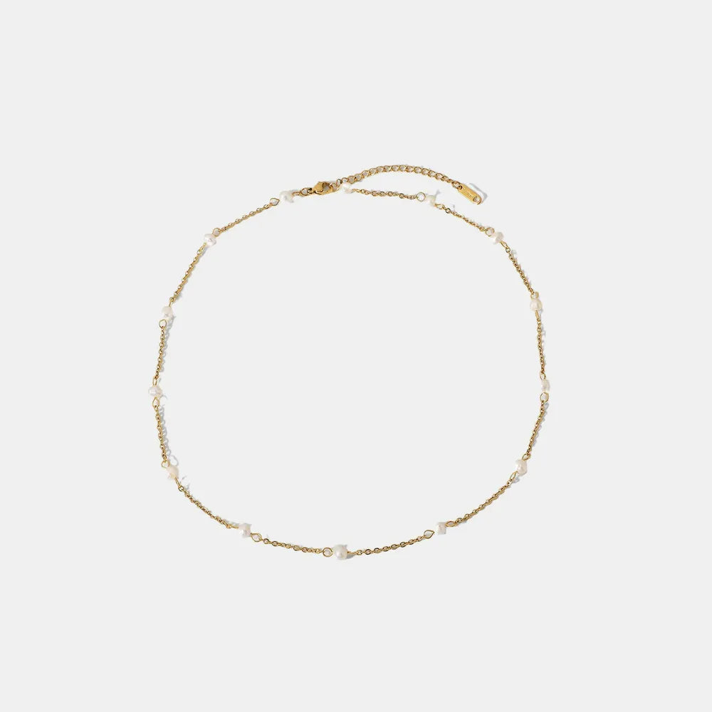 Margaux Pearl Necklace detail view styled for Avrienne