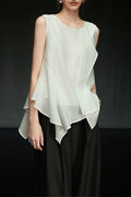 White Irregular Ruffle Sleeveless Blouse image 1