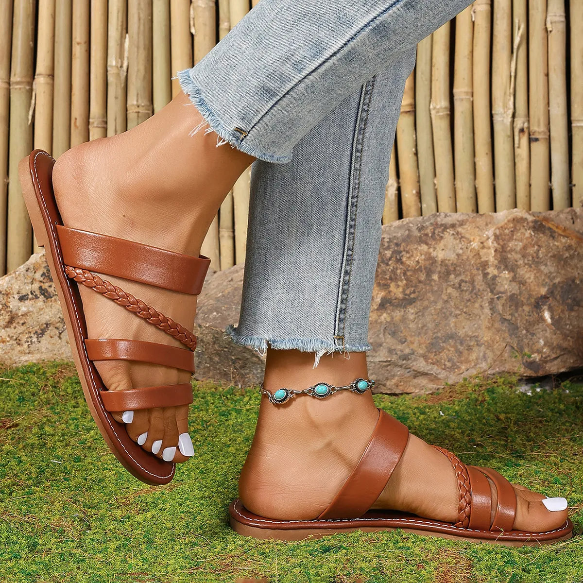 Isla Flat Sandals detail view styled for Avrienne