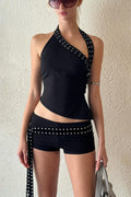 Chic Asymmetric Shoulder Slim Shorts Two Piece Set image 1