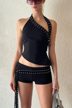Chic Asymmetric Shoulder Slim Shorts Two Piece Set image 1