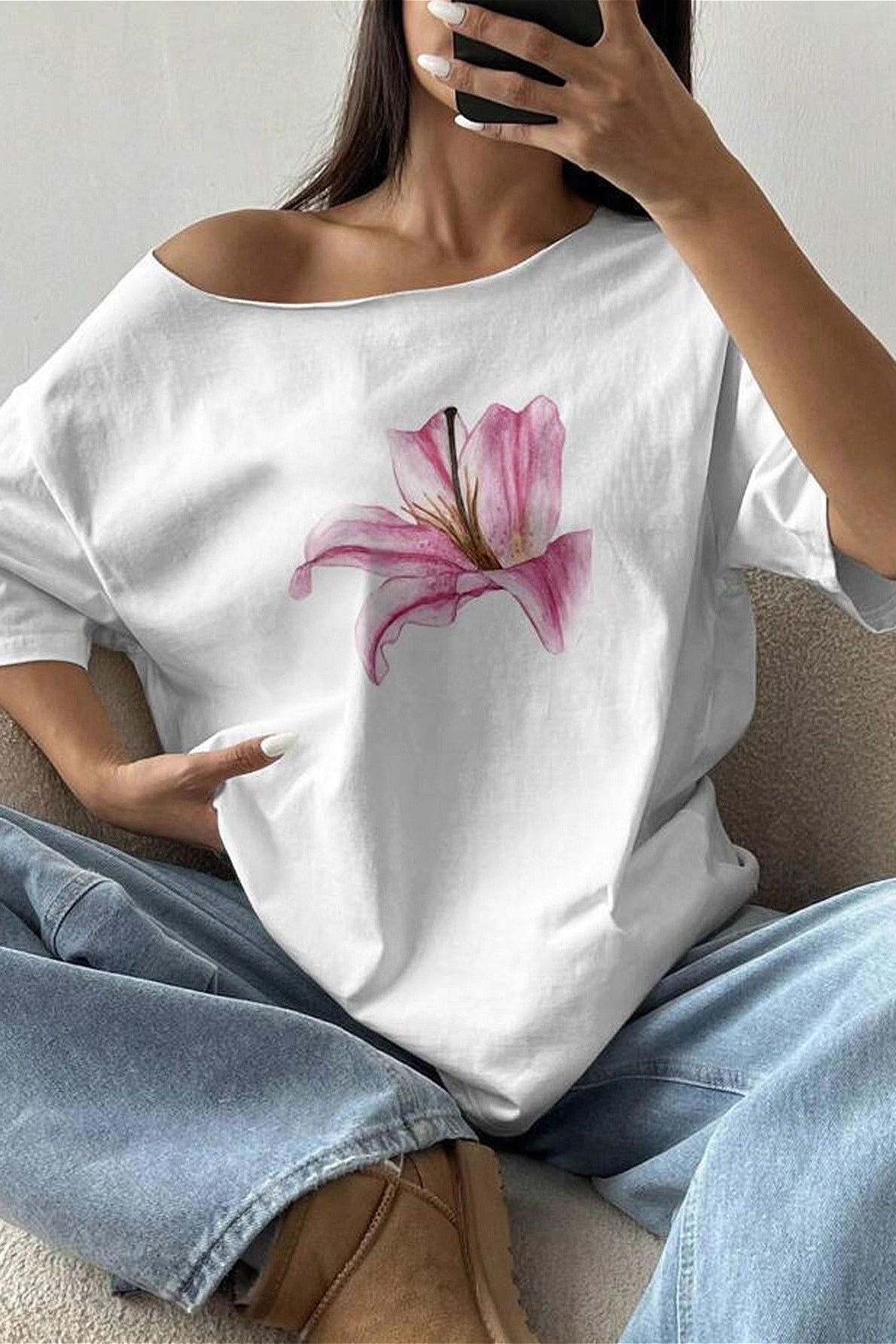 Lily Print Asym Off‑Shoulder T‑shirt image 3