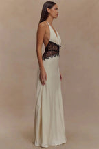 Lace Patchwork Backless Halter Boho Dress image 2