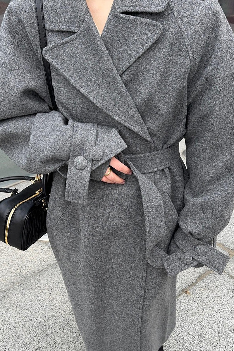 Extra-Long Wool Tie-Waist Loose Overcoat image 6