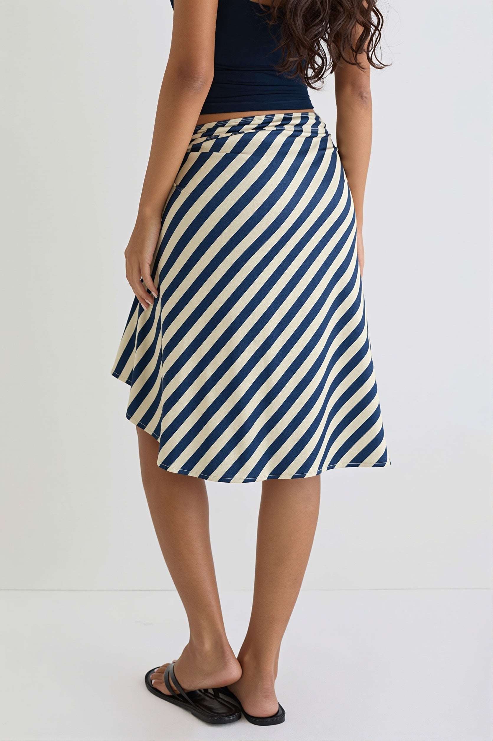 Elegant Striped Irregular Midi Skirt image 6