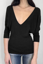 Black V Neck Slim Basic Blouse image 2