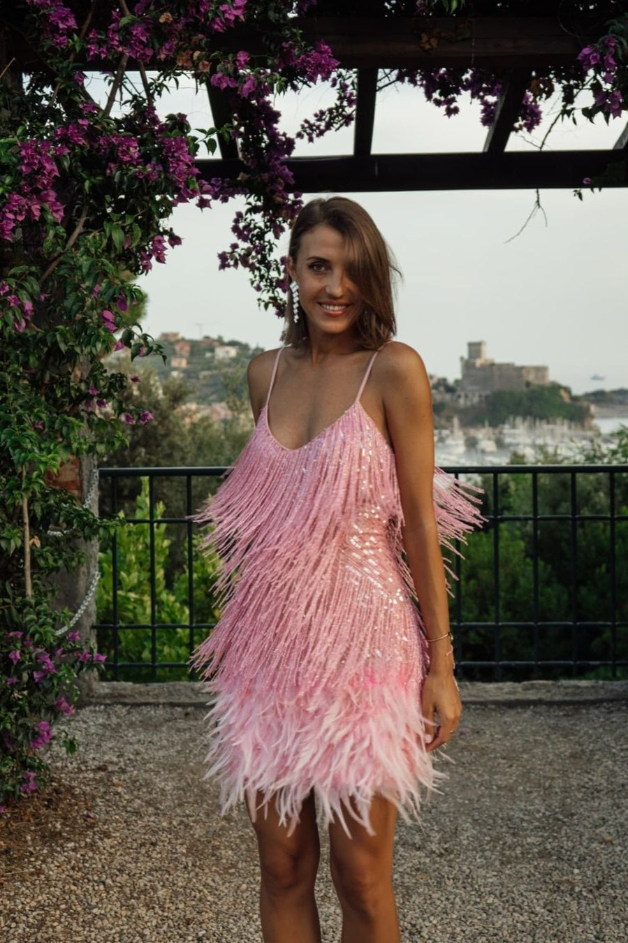 Feather Trim Sequin Cami Party Dress image 2
