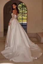 Strapless Beaded High Slit Satin Train Wedding Dress image 2