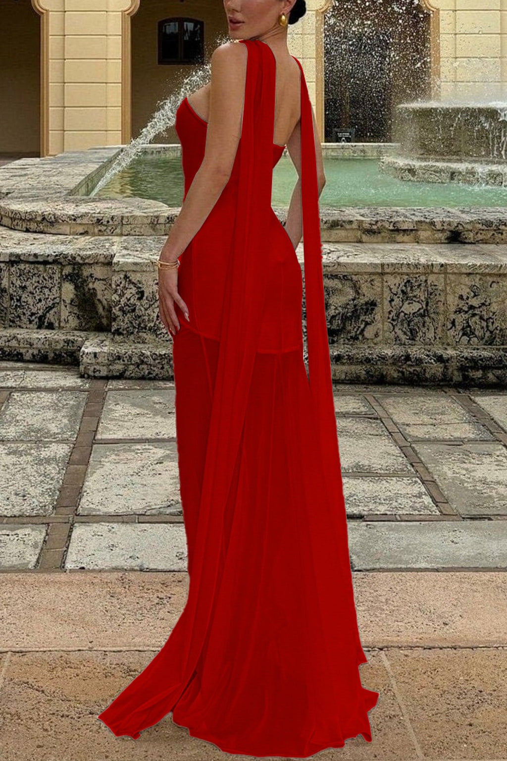 Draped Tie Sexy Mesh Patch Tube Prom Dress image 3