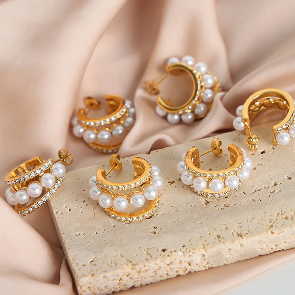 Corinne C-Hoop Earrings detail view styled for Avrienne