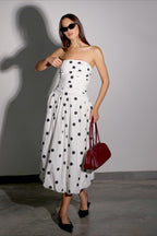 Elegant Polka Dot Strapless Bodycon Maxi Dress image 3