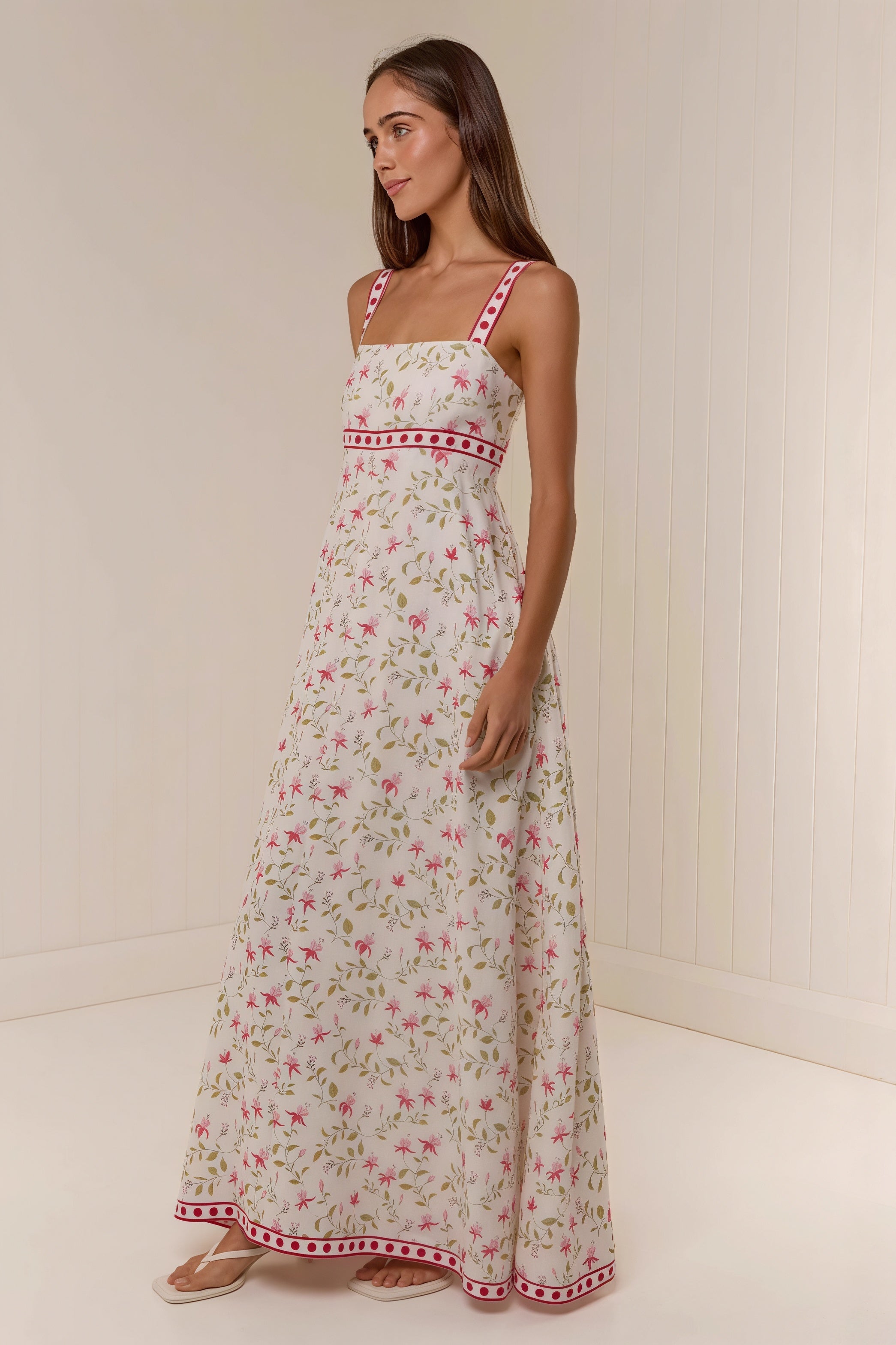 Casual Linen Print Spaghetti Strap Summer Maxi Dress image 2