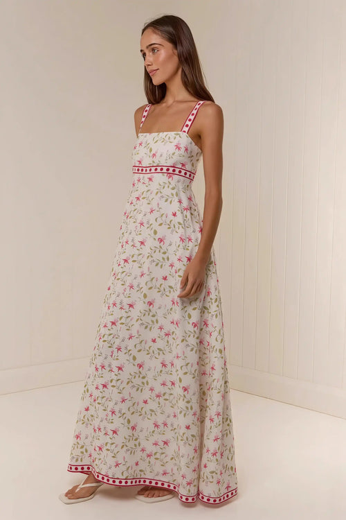 Casual Linen Print Spaghetti Strap Summer Maxi Dress image 2
