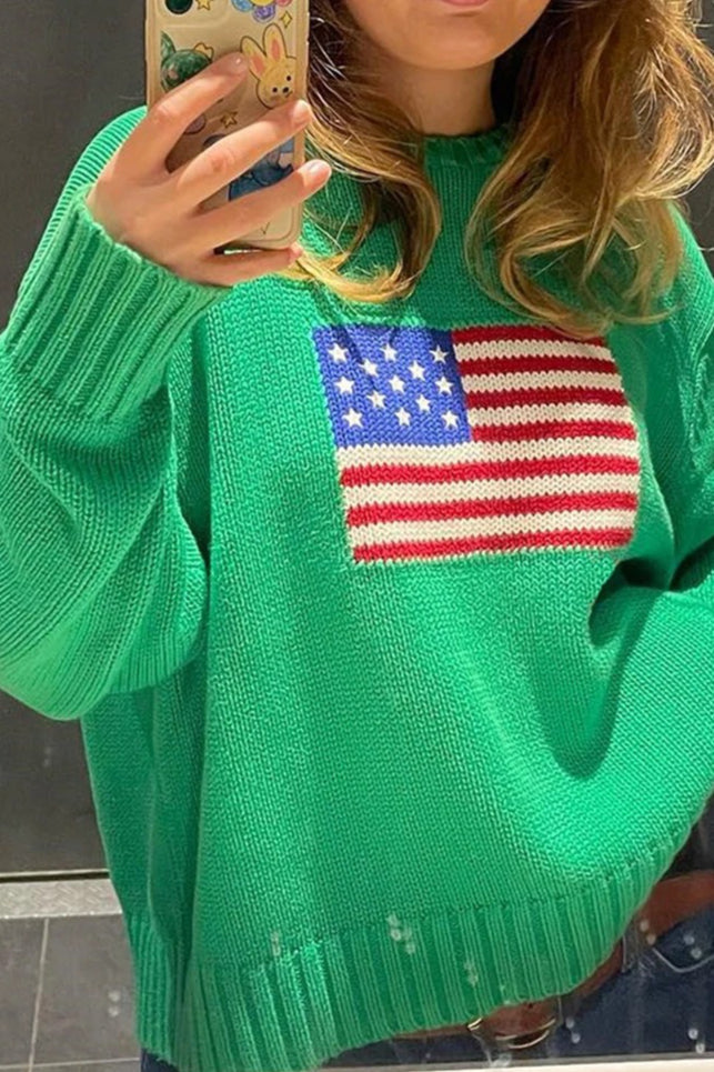 Harajuku Retro US Flag High Neck Sweater image 9