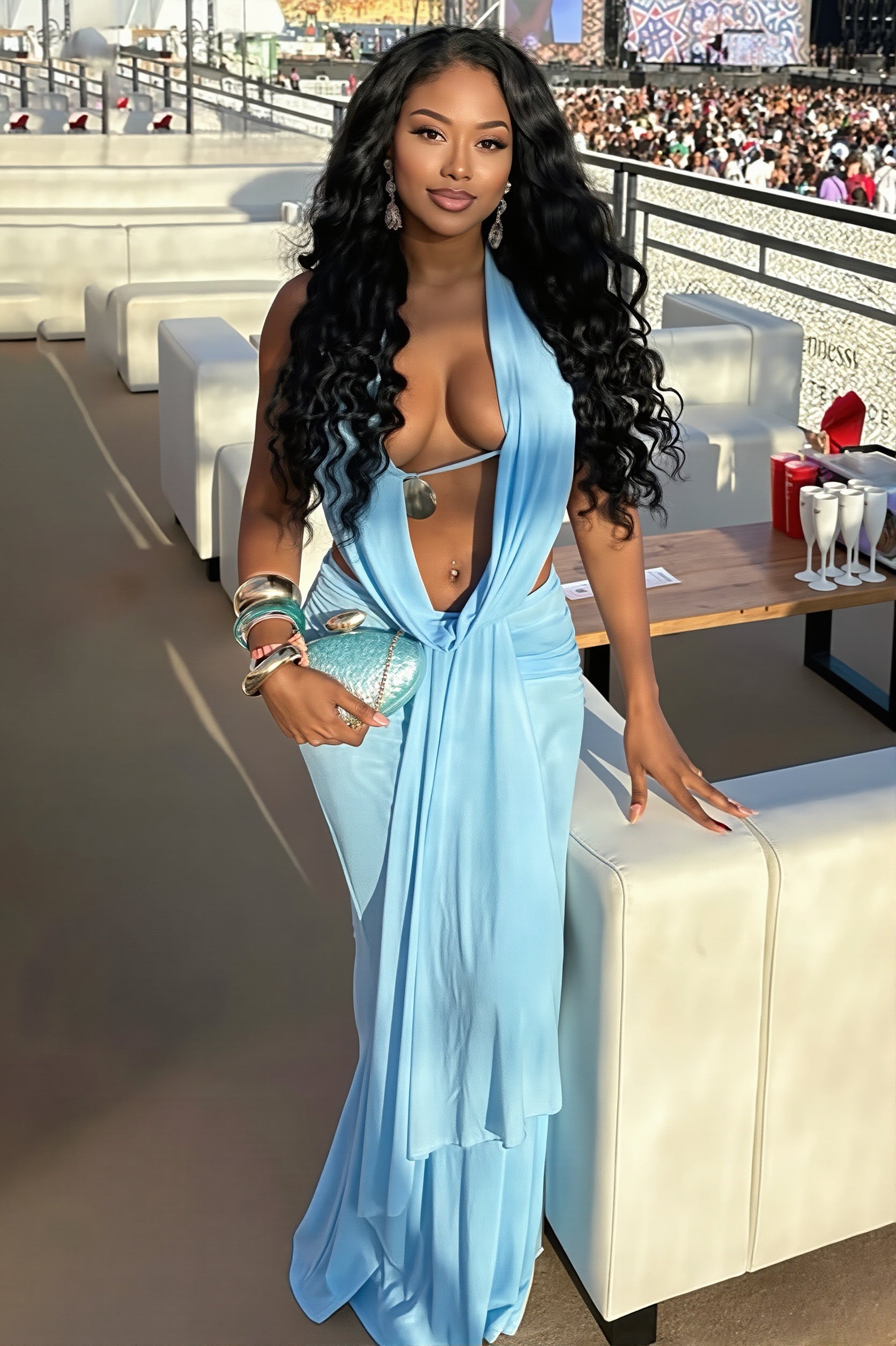 Sexy Cowl Neck Ruched Halter Backless Crop Top Skirt Sets image 6