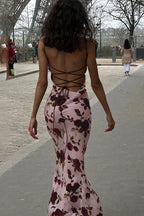 Rose Print Backless Cami Bodycon Maxi Dress image 3