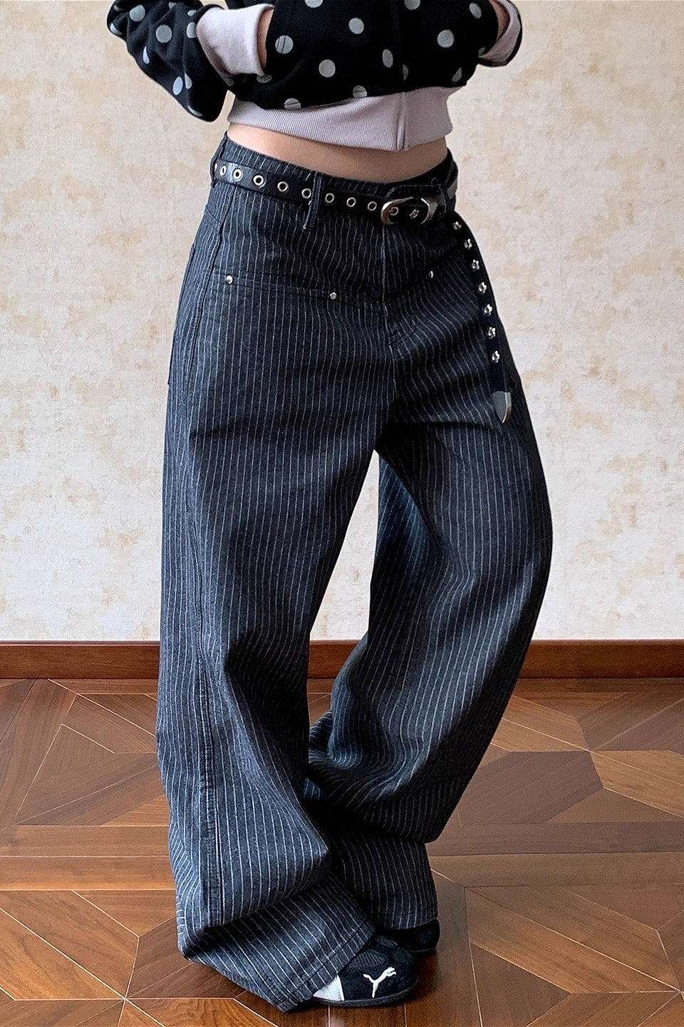 Retro Vertical Stripe Loose Straight Jeans image 3