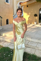 Chic Satin Off Shoulder Open Back Party Dress image 3