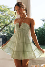 Solid V Neck Patchwork Cami Mini Dress image 6