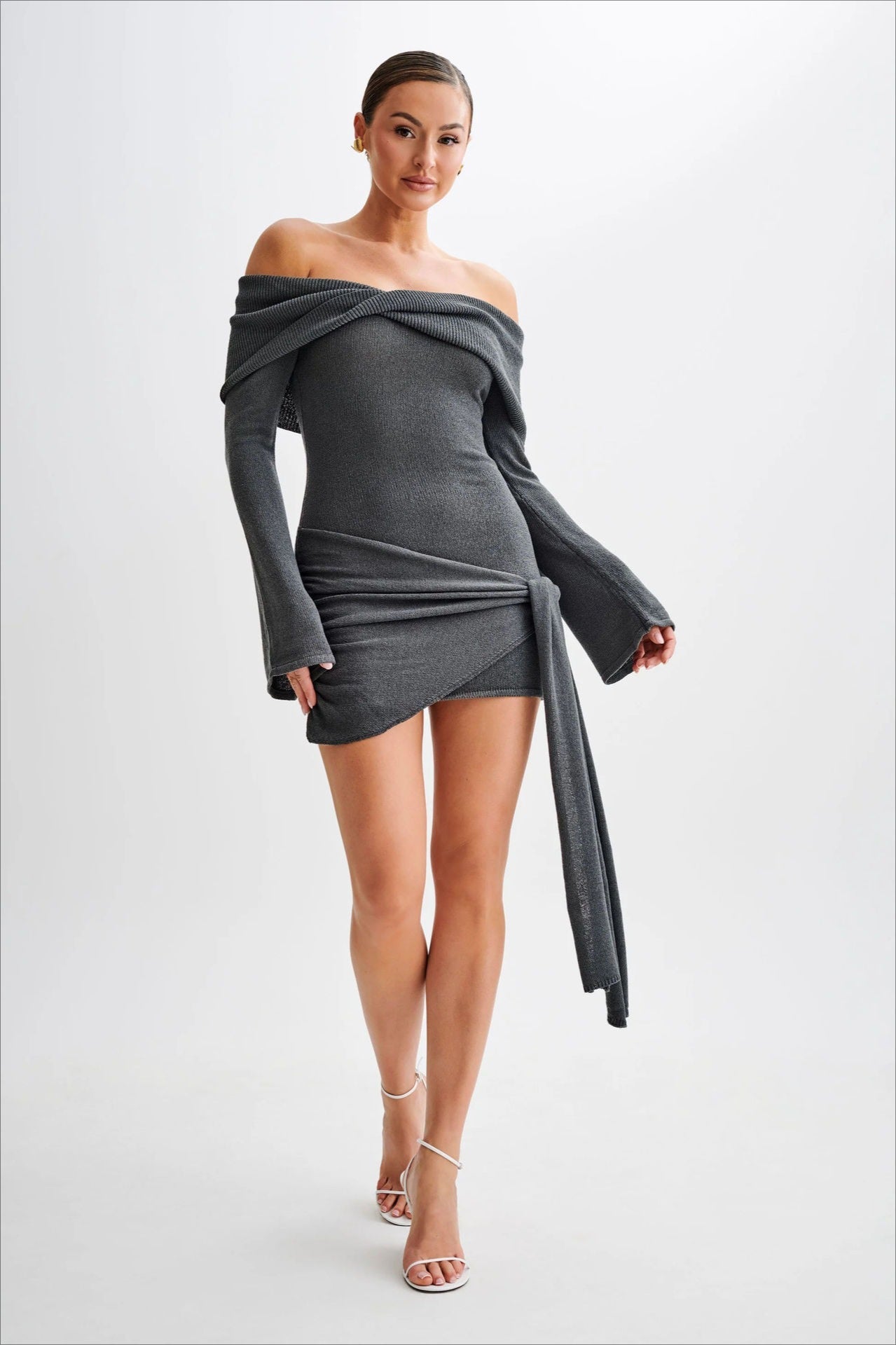 Off Shoulder Tie Knit Sweater Dress image 10