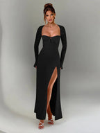 Lace Insert Long Sleeve Split Slim Fit Party Dress image 7