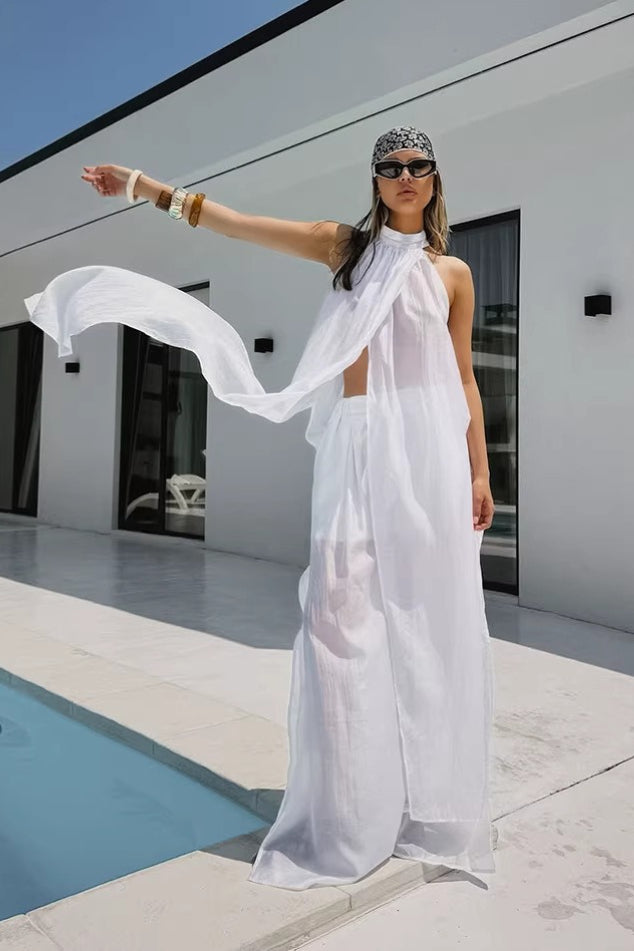 Casual Flowy Tencel Sleeveless Halter Two Piece Set image 2