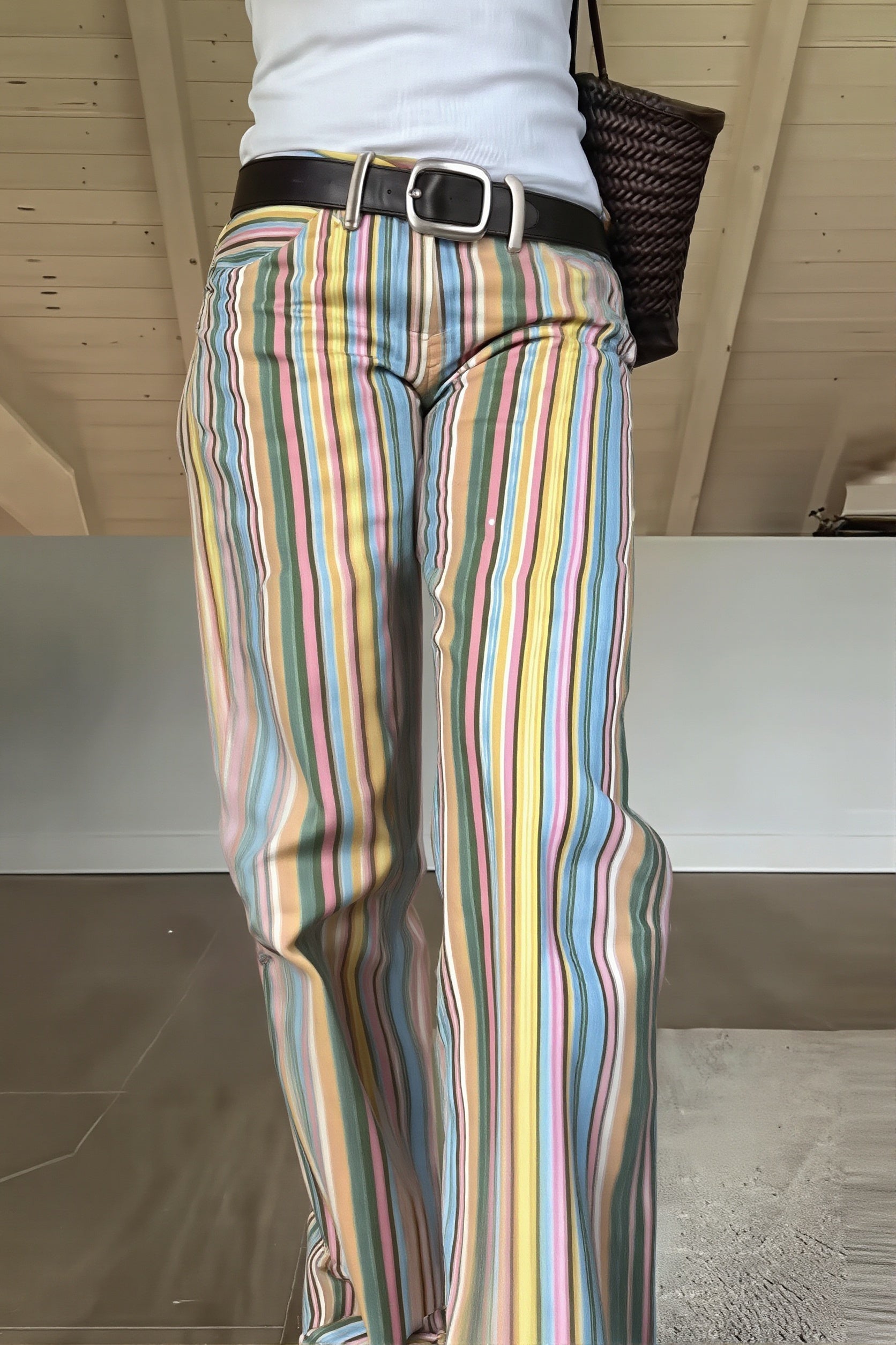 Sexy Rainbow Stripe Low Waist Straight Jeans image 3