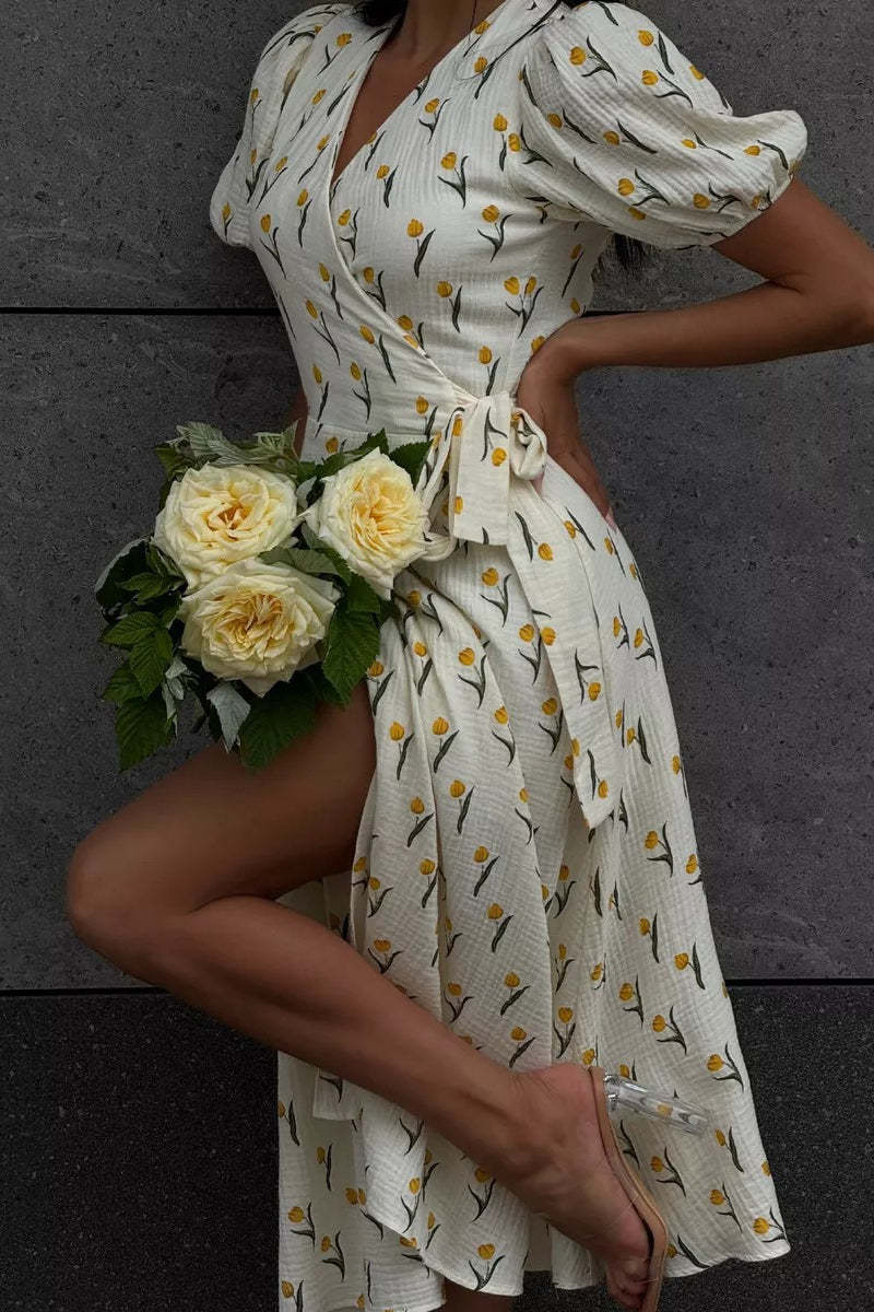 Printed Puff Sleeve Cotton Midi Dress image 18