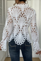 Solid Lace Hollow Out Long Sleeve Blouse image 2