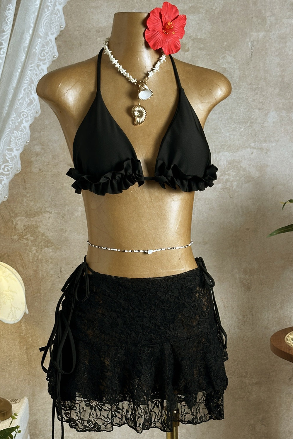 Lace Ruffle Bikini Three Piece Swim Set image 7
