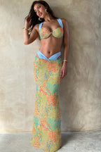 Colorblock Print Tie Up High Waist Three Piece Swim Set image 2