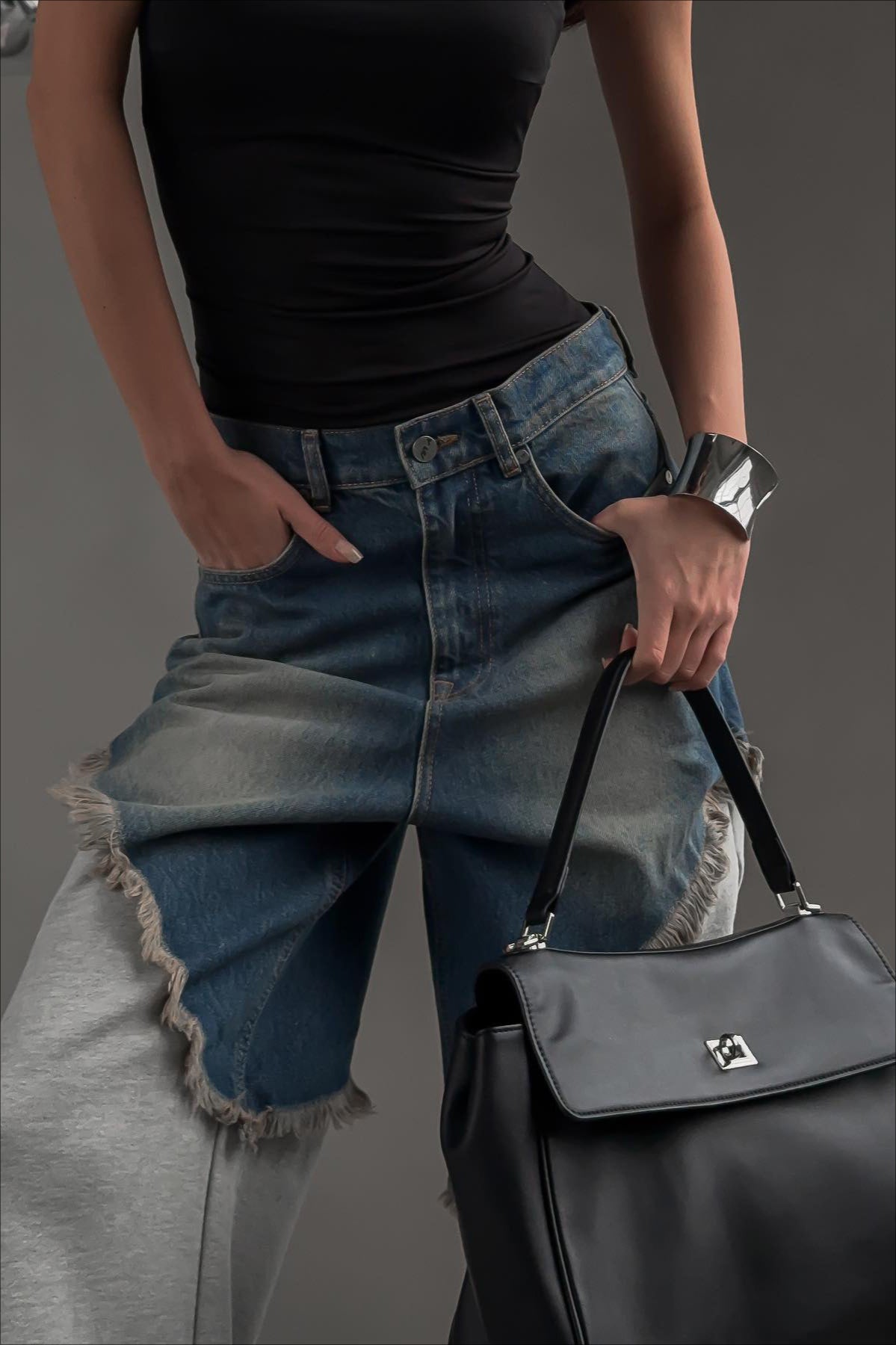 High Waist Frayed Splice Jean image 3