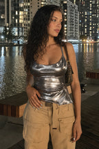 Sexy Shiny Irregular Tie Halter Top image 2