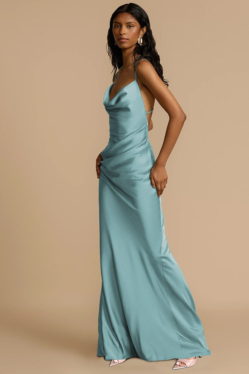 Backless Solid Color Draped Neck Elegant Prom Dress image 5
