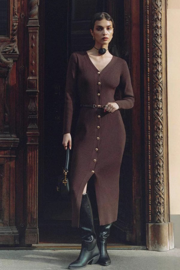 Long Sleeve Button Sweater Dress image 10