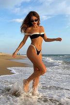Black White Color Block Bikini Push Up Bikini Sets image 7