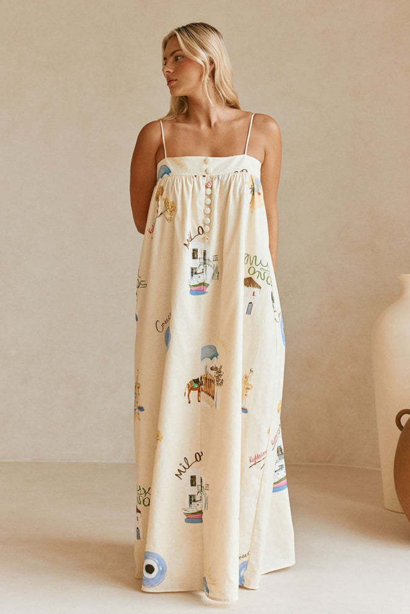 Sexy Spaghetti Strap Linen Vacation Maxi Dress image 4