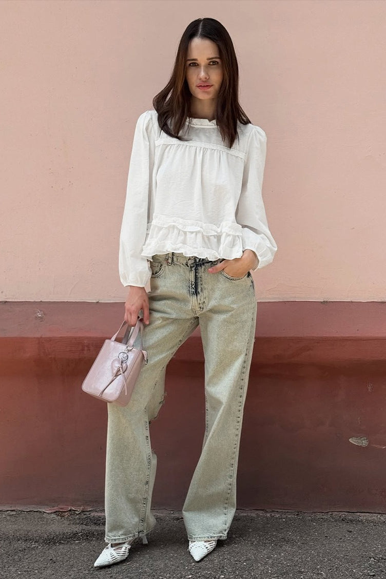 Round Neck Ruffled Ruched Loose Blouse image 4