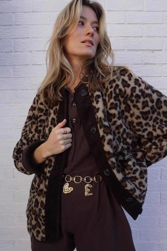 Leopard Print Loose Fit Sherpa Coat image 3