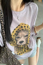 Puppy Print Loose Casual T‑shirt image 5