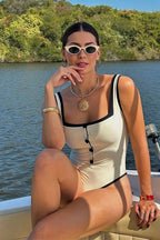 Chic Black White Tweed Style One Piece Swimwear image 1