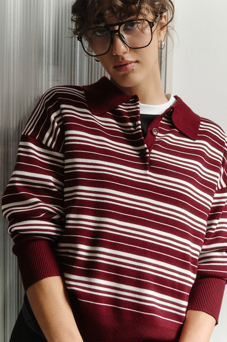 Vintage Striped Knit Polo Sweater image 15