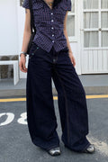 Retro Solid Diamond Accent Wide Leg Jeans image 2
