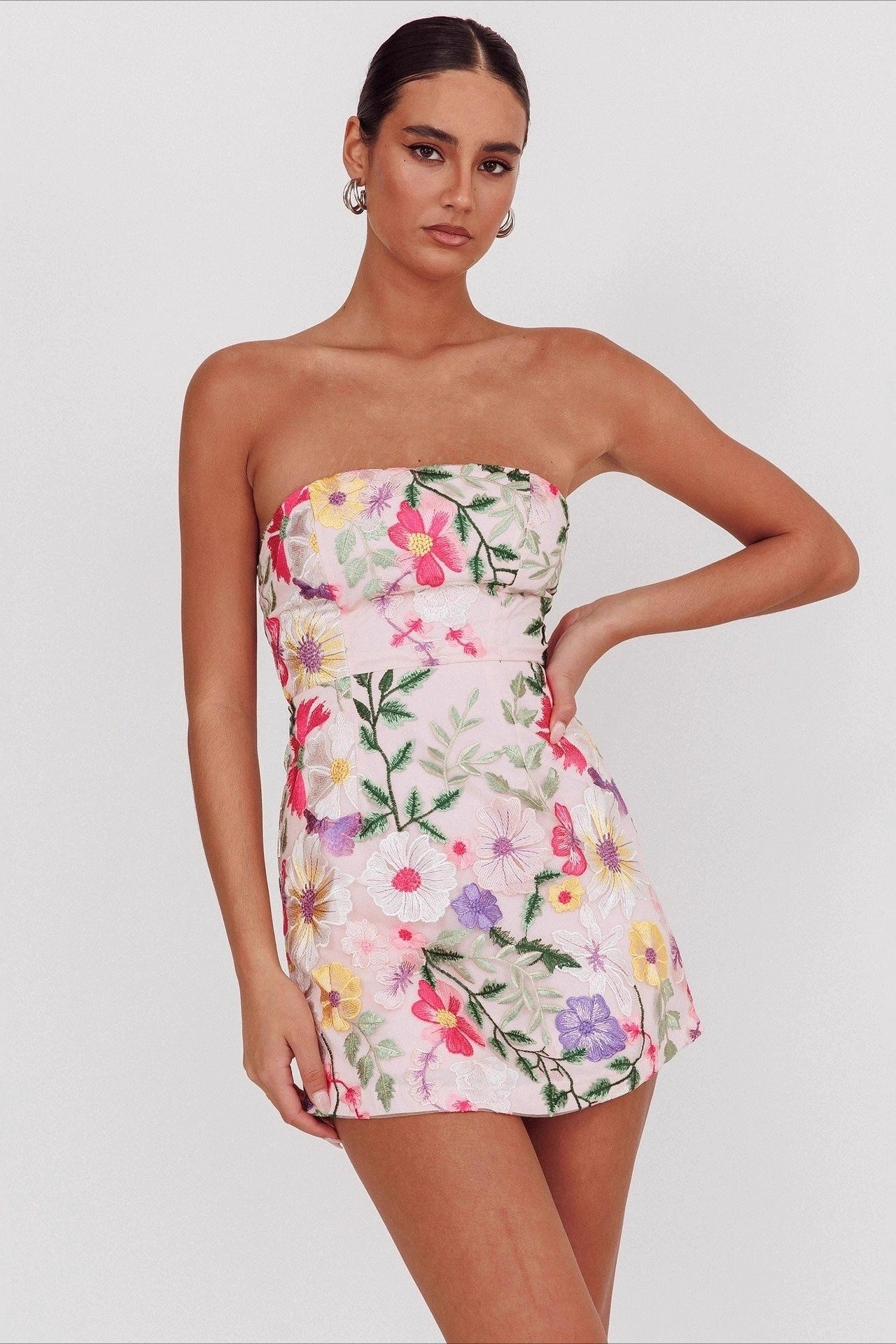 Bandeau Embroidered Floral Mini Dress image 2