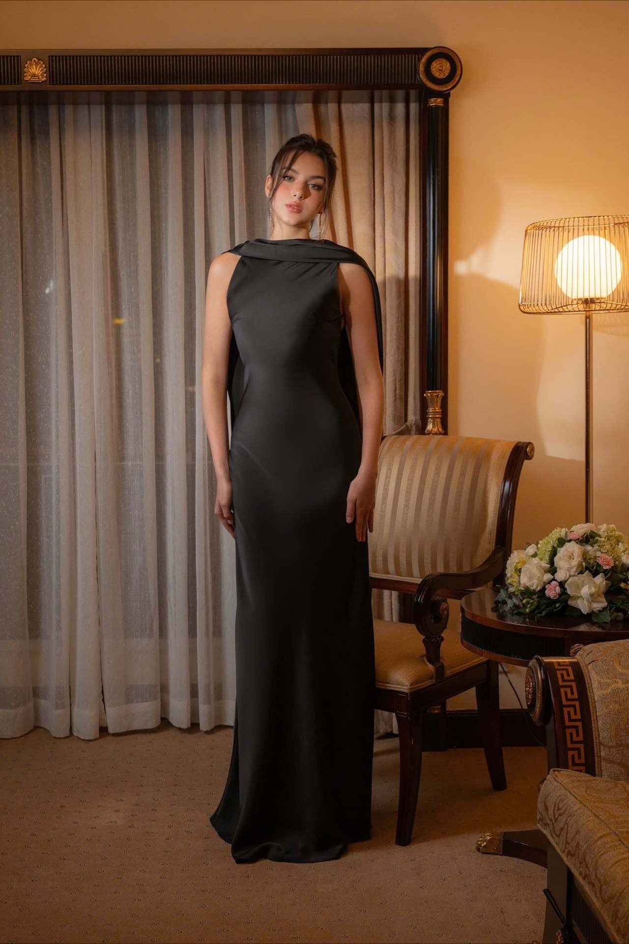 Elegant Solid Color Satin Draped Back Long Prom Dress image 9