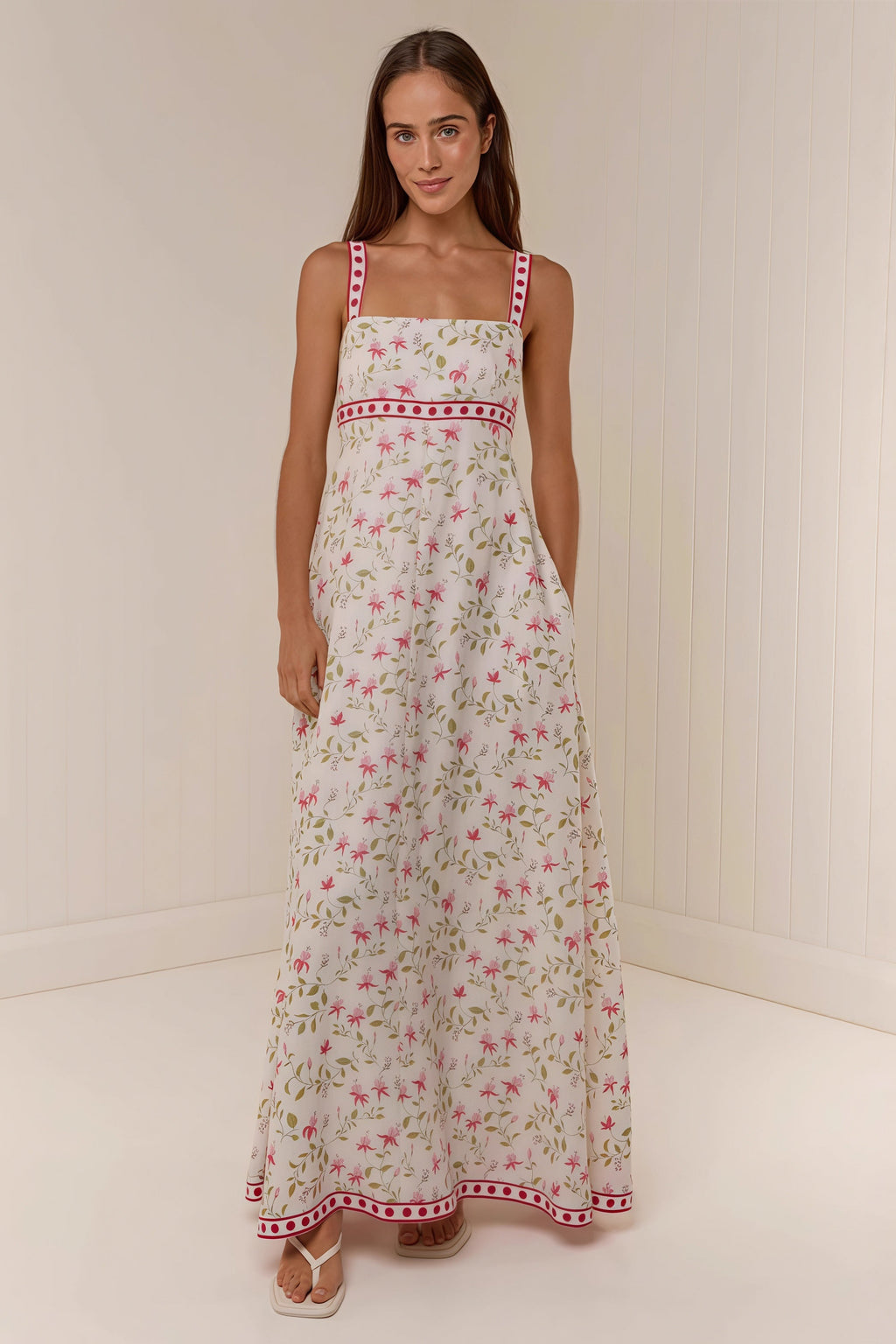 Casual Linen Print Spaghetti Strap Summer Maxi Dress image 1