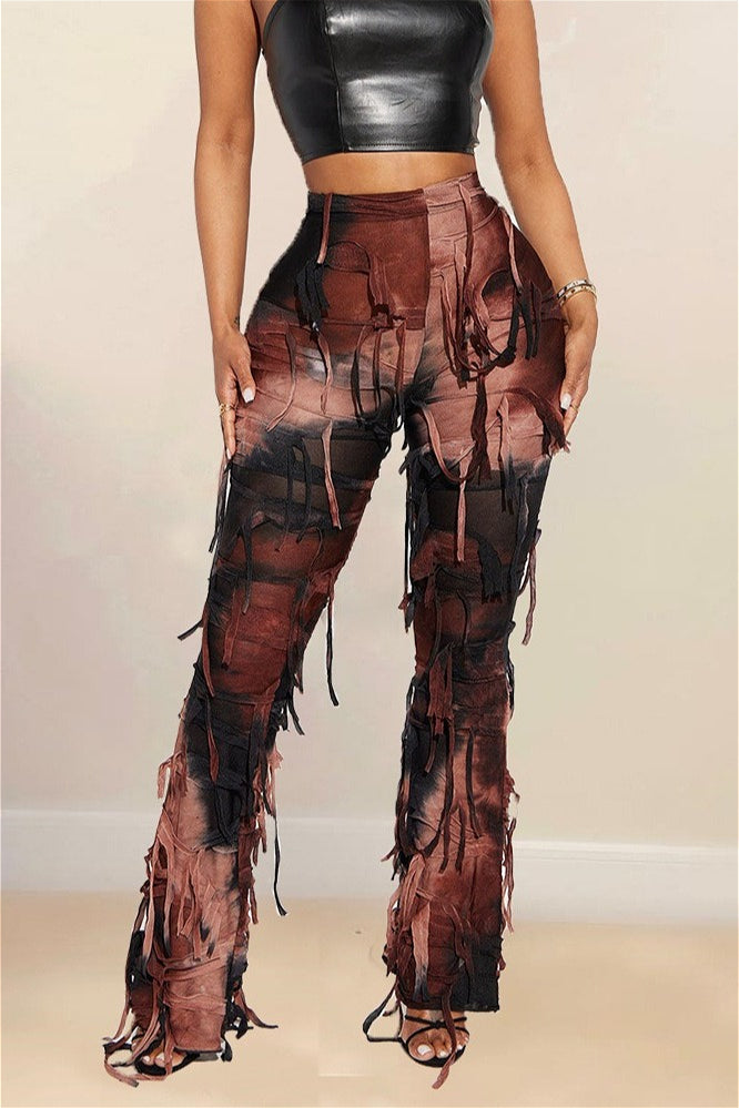 Ripped Fringe Tie Flared Pants image 1