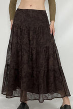 Brown Mesh A-Line Maxi Skirt image 1